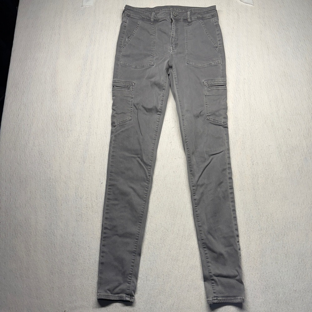 American Eagle Womens High Waisted Jegging Cargo Pants Gray Utility Size 2 28x28